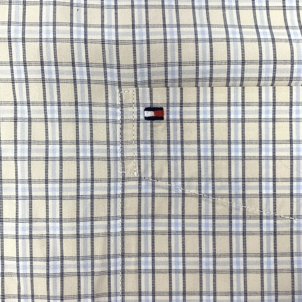 Tommy Hilfiger Beige Plaid Cotton Men's Short Sleeve Button Up Shirt Size XXL - Picture 9 of 9